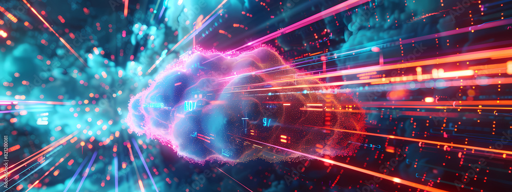 Obraz premium Neon-Infused Digital Cloud Art