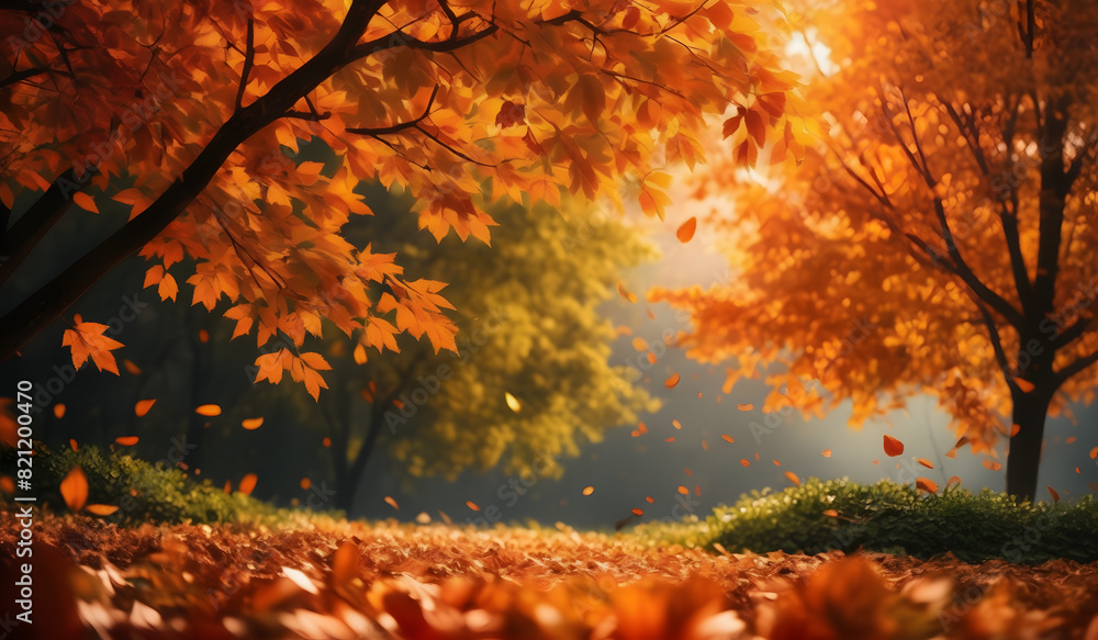 A park with trees displaying autumn foliage. A park with trees displaying autumn foliage.