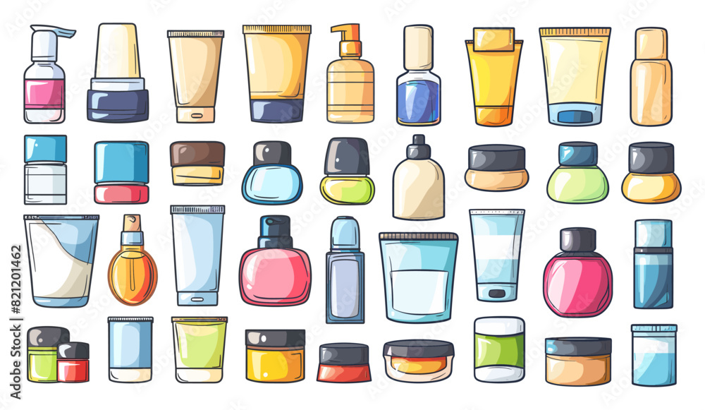 Cartoon Cosmetics and Personal Care Products. Simple Vector Illustration on White Background. Beauty Essentials, Makeup Items, Skincare Products, Cosmetics Collection, Personal Hygiene Icons, Beauty Cartoon Cosmetics and Personal Care Products. Simple Vector Illustration on White Background. Beauty Essentials, Makeup Items, Skincare Products, Cosmetics Collection, Personal Hygiene Icons, Beauty