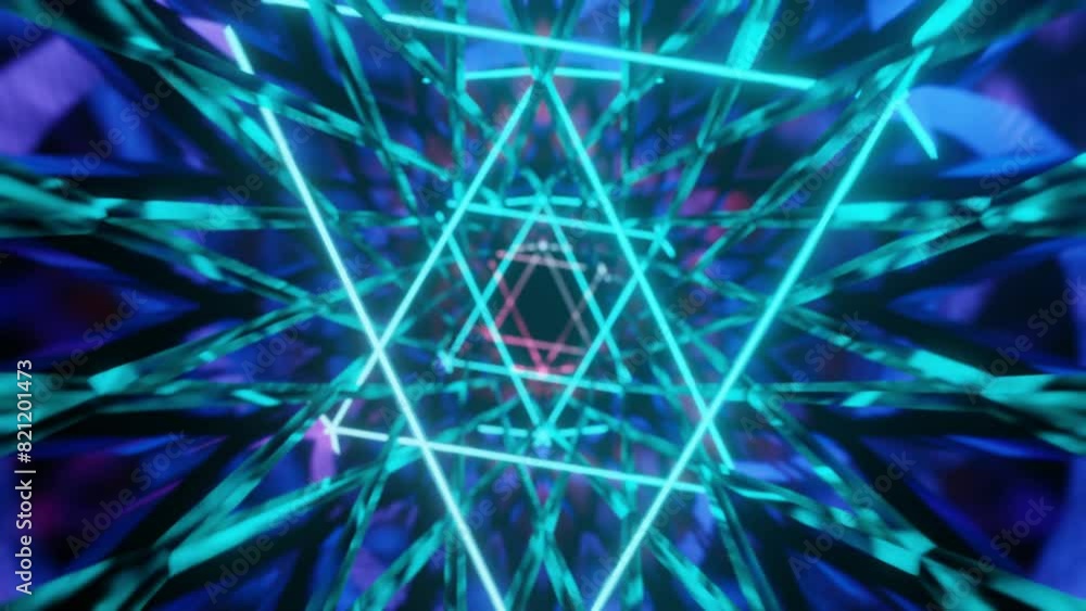 Abstract background 3D animation moving through shiny glass metal and neon lights tunnel, loop Abstract background 3D animation moving through shiny glass metal and neon lights tunnel, loop