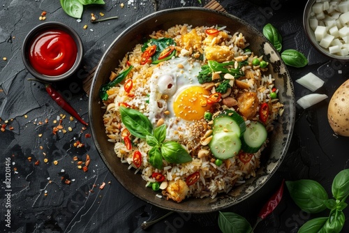 Exquisite nasi goreng experience. Tempting presentation for marketing