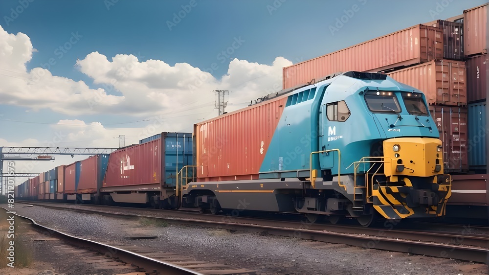 Naklejka premium freight train equipped with generative artificial intelligence and cargo containers.