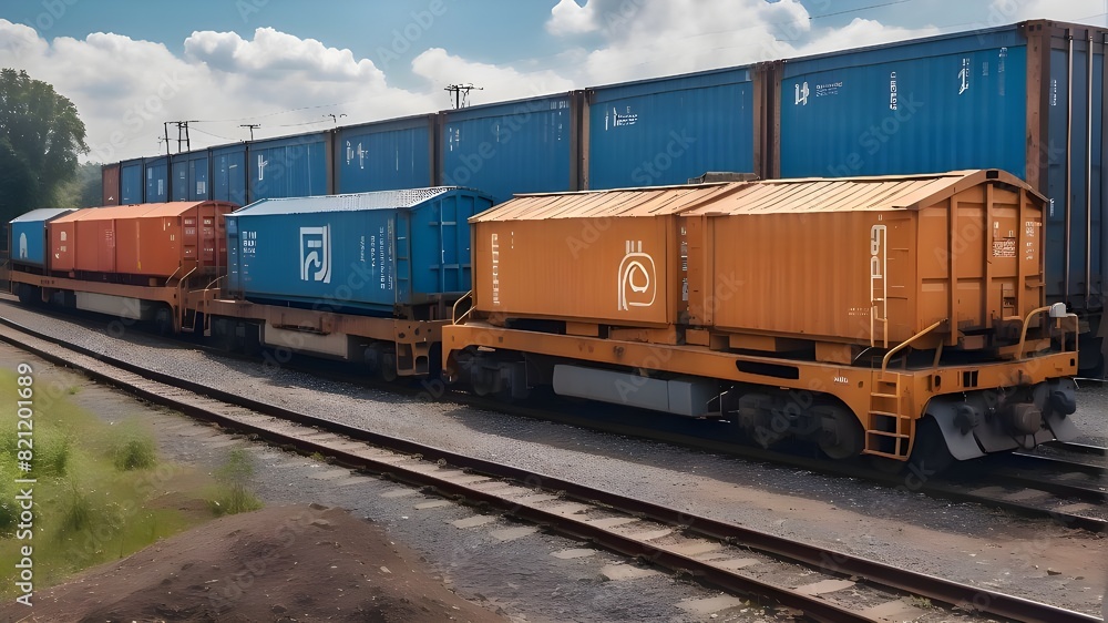 Obraz premium freight train equipped with generative artificial intelligence and cargo containers.