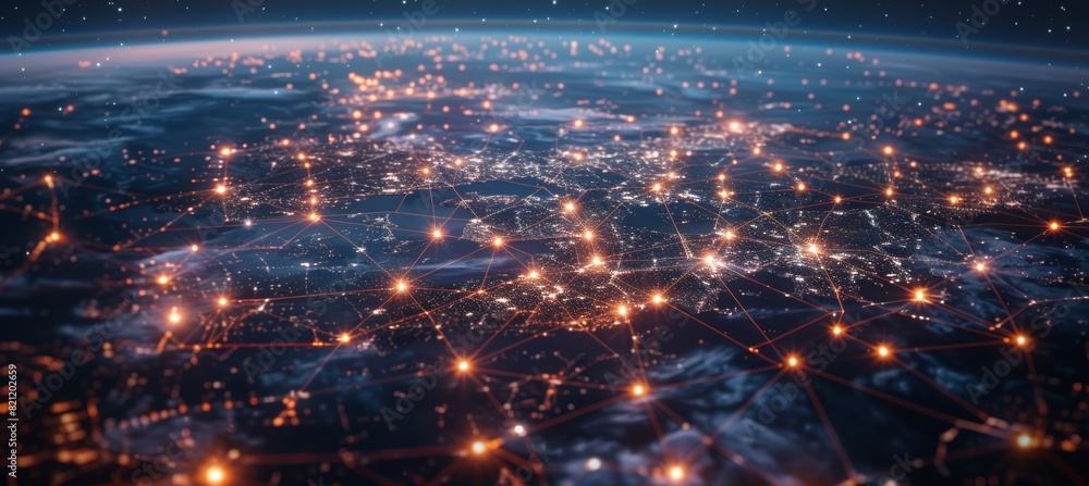 Global Logistics and Trade Network - Interconnected Cities at Night from Satellite Perspective for Business, Tech, and Education