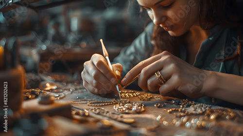 Crafting Beauty: Woman Creating Jewelry, Celebrating Creativity and Craftsmanship in Artistic Photo Realistic Concept