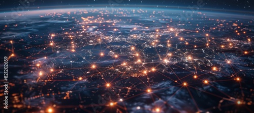 Global Logistics and Trade Network - Interconnected Cities at Night from Satellite Perspective for Business  Tech  and Education