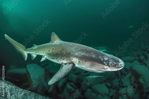Rare Greenland Shark Swimming in Arctic Depths. Created with Generative AI.