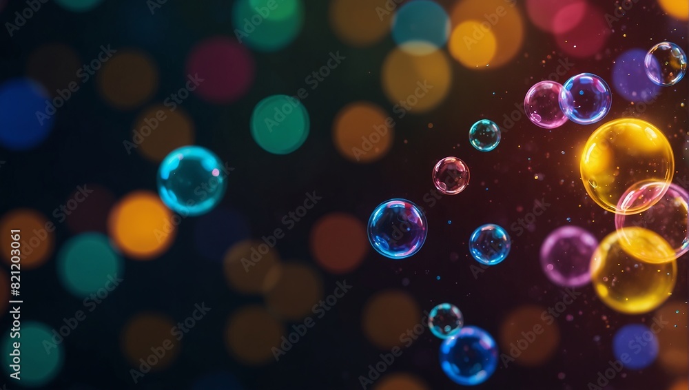 A colorful background with bubbles and lights in the center,.