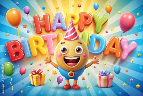 happy birthday greeting banner with cute cartoon balloons