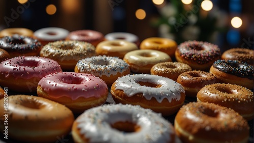 A diverse selection of donuts was offered at the wedding reception. photo