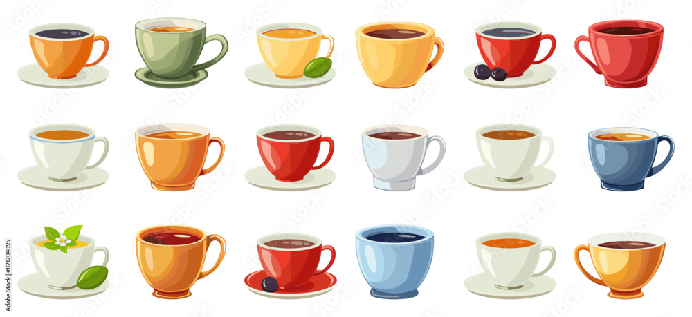 Cartoon Tea Cups. Simple Vector Illustration in Cartoon Style on White Background. Tea Mugs, Ceramic Cups, Porcelain Teacups, Beverage Containers, Drinkware, Tea Party Icons, Hot Drink Vessels Cartoon Tea Cups. Simple Vector Illustration in Cartoon Style on White Background. Tea Mugs, Ceramic Cups, Porcelain Teacups, Beverage Containers, Drinkware, Tea Party Icons, Hot Drink Vessels