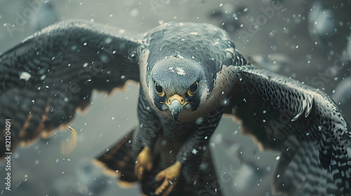 Peregrine Falcon Hunting Pigeons in Urban Setting: Speed Adaptability Captured in Photo Realistic Concept