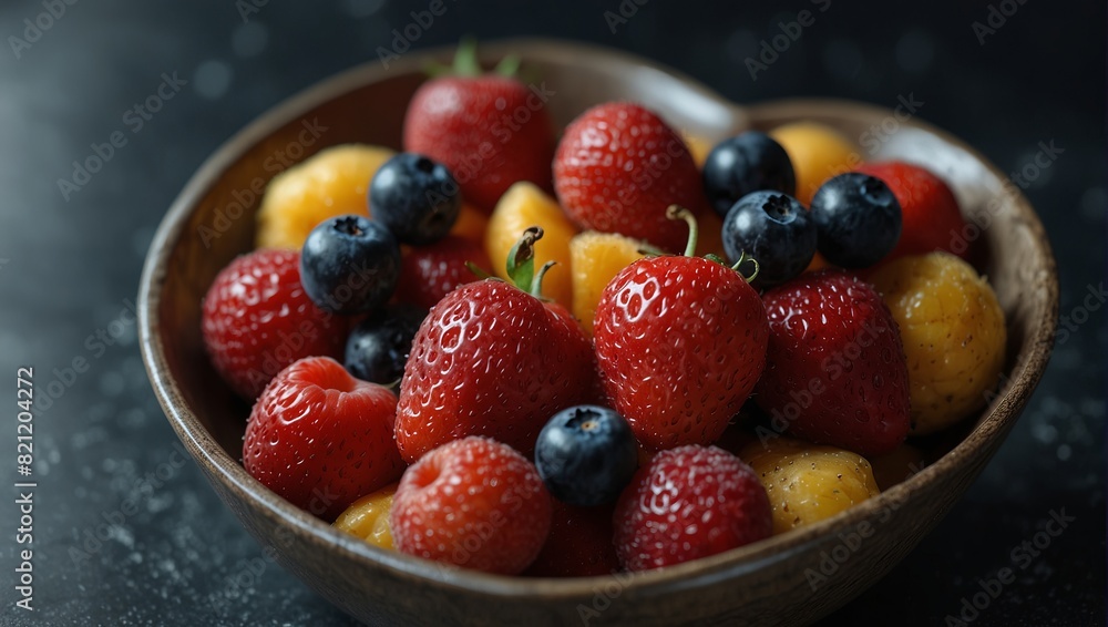 A heart shaped bowl full of fresh fruit. Healthy eating and diet concept. A heart shaped bowl full of fresh fruit. Healthy eating and diet concept.
