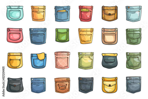 Cartoon Types of Rear Patch Pockets. Simple Vector Illustration on White Background. Back Pocket Designs, Denim Patch Pockets, Jeans Pocket Styles, Fashion Details, Clothing Embellishments, Apparel