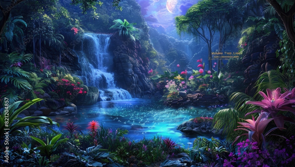 Nighttime Serenity by the Waterfall Nighttime Serenity by the Waterfall