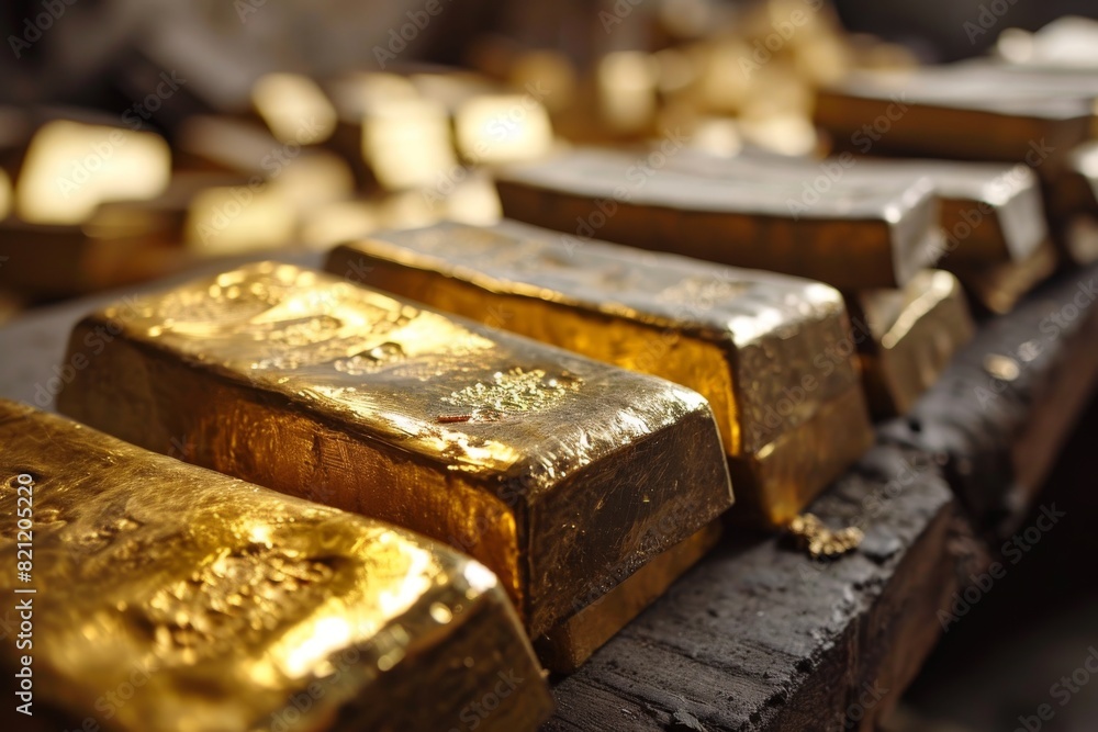 Gold bars background, Gold bars, Stack of gold bars at finance vault, AI generated Gold bars background, Gold bars, Stack of gold bars at finance vault, AI generated