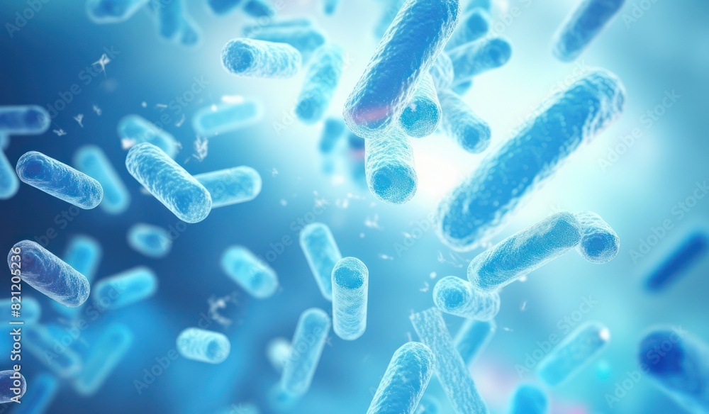 Escherichia coli bacteria abstract blue background Escherichia coli bacteria abstract blue background