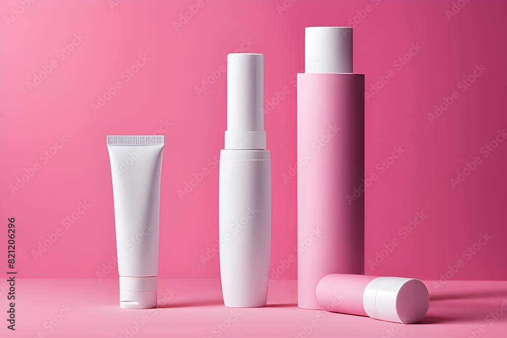 White cosmetic tube, long spray bottle mockups, product photography backdrop White cosmetic tube, long spray bottle mockups, product photography backdrop