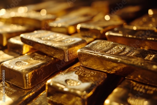 Gold bars background, Gold bars, Stack of gold bars at finance vault, AI generated
