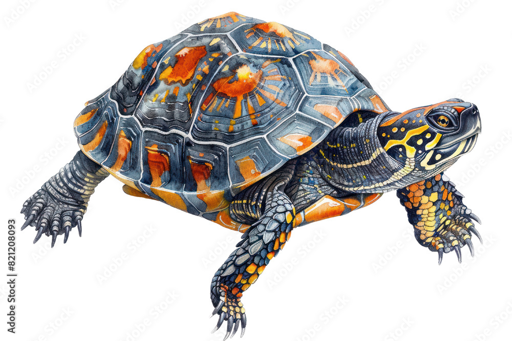 Fototapeta premium Spotted turtle, Pastel-colored, in hand-drawn style, watercolor, isolated on white background