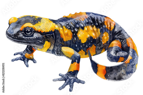 Fire salamander, Pastel-colored, in hand-drawn style, watercolor, isolated on white background