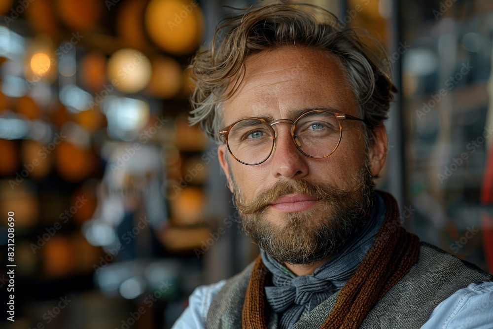 Confident and stylish man with glasses and a bow tie posing with a well-groomed look and fashionable attire Confident and stylish man with glasses and a bow tie posing with a well-groomed look and fashionable attire