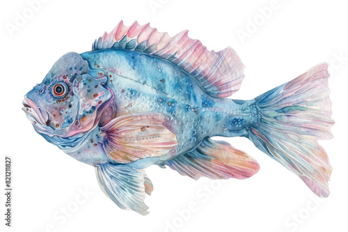 Barreleye fish, Pastel-colored, in hand-drawn style, watercolor, isolated on white background photo