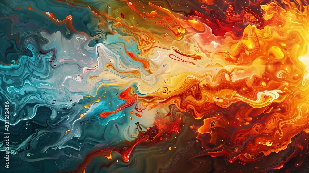 Vibrant Abstract Painting with Fiery and Cool Tones Vibrant Abstract Painting with Fiery and Cool Tones