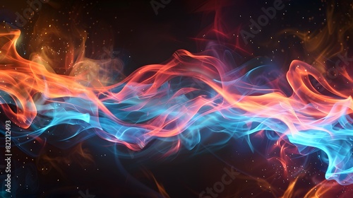 Abstract glowing flame drops in electric illumination