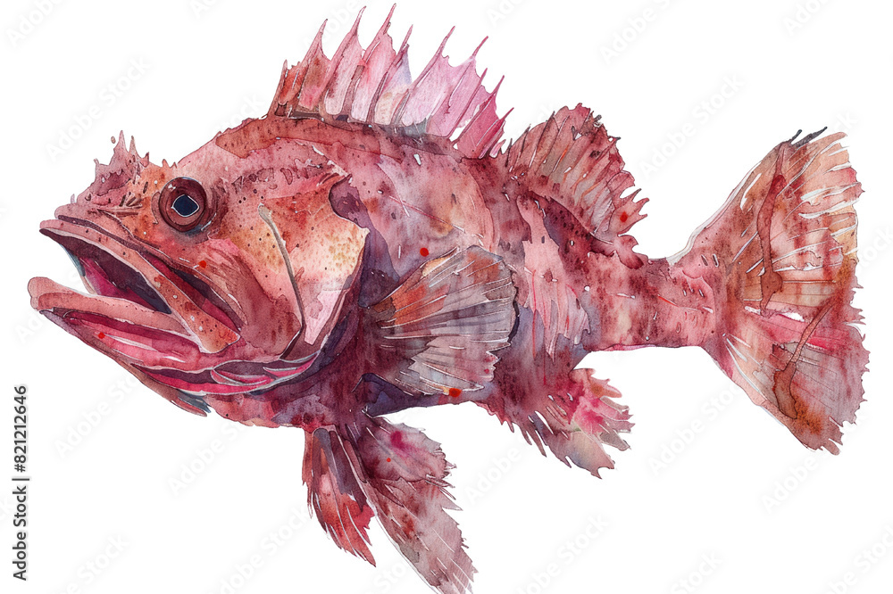 Fototapeta premium Anglerfish, Pastel-colored, in hand-drawn style, watercolor, isolated on white background