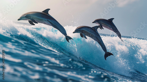Playful Dolphins Leaping Through Ocean Waves in Natural Habitat © SITI