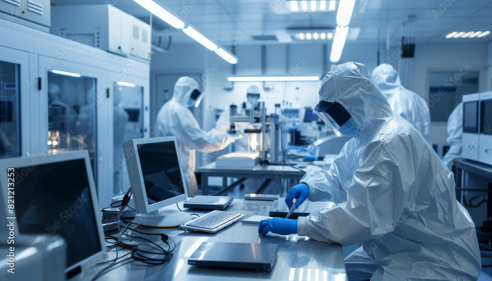 A group of people in white lab coats are working in a sterile environment by AI generated image A group of people in white lab coats are working in a sterile environment by AI generated image