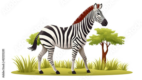 Isolated wild zebra against a stark white background