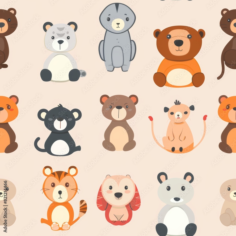 Fototapeta premium cute animals,flat vector style, seamless overlay image, pattern