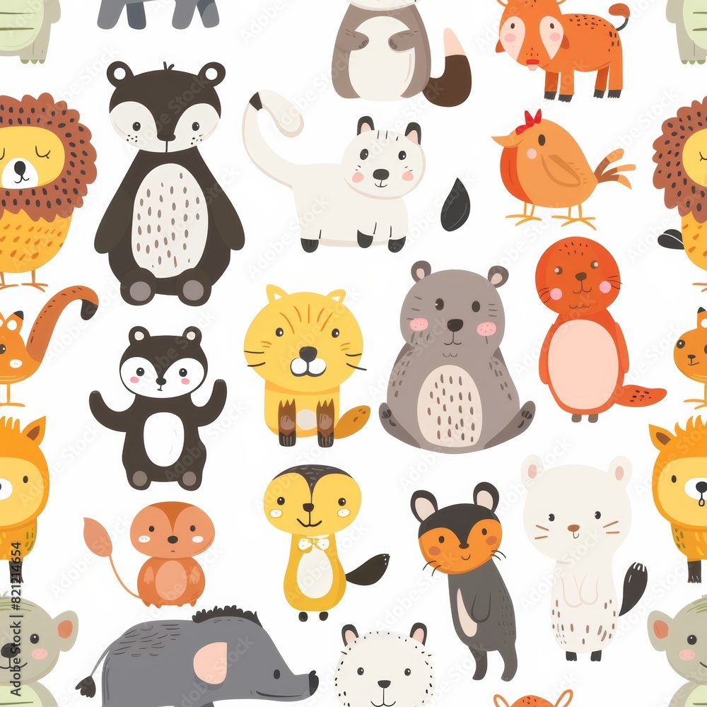 Fototapeta premium cute animals,flat vector style, seamless overlay image, pattern