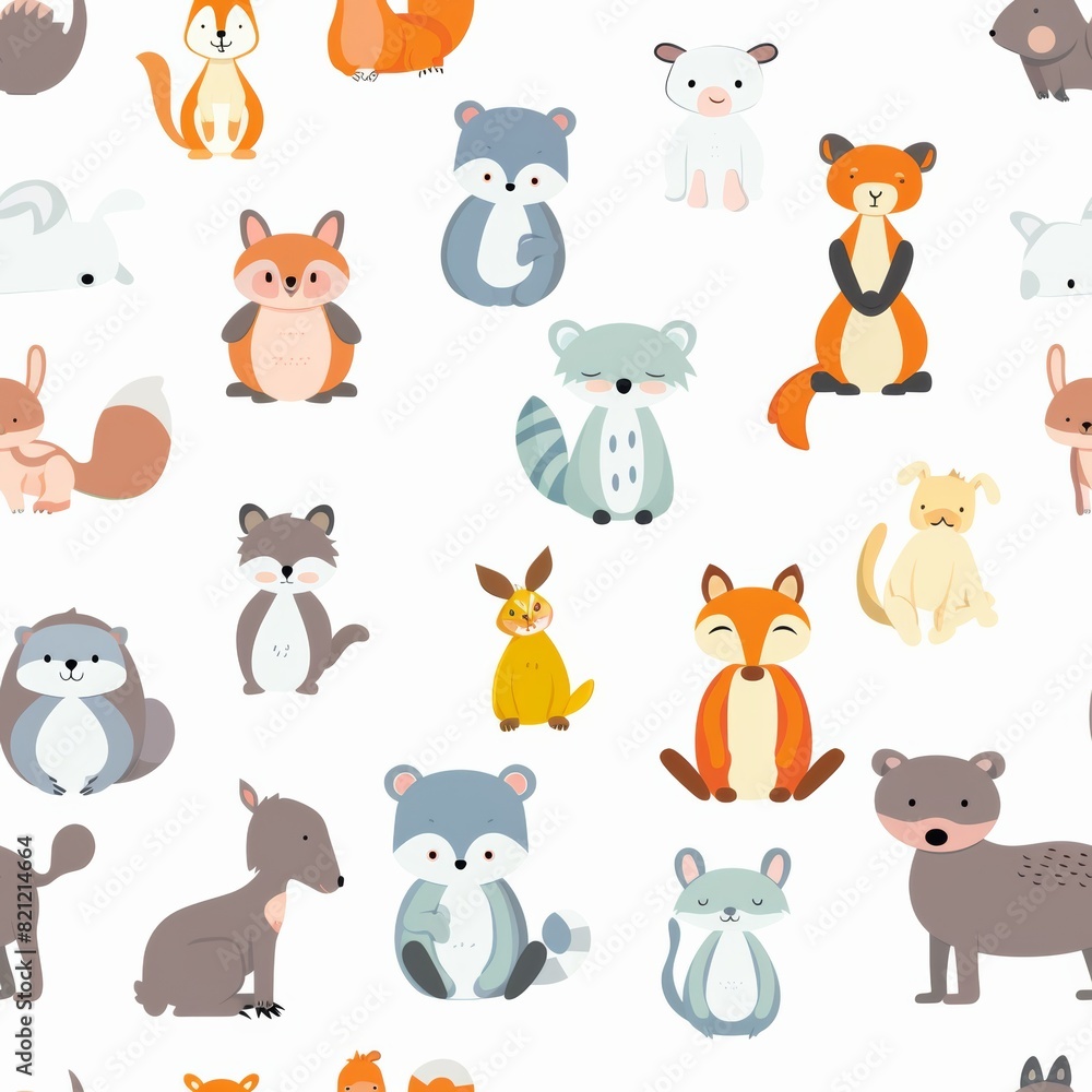 cute animals,flat vector style, seamless overlay image, pattern cute animals,flat vector style, seamless overlay image, pattern