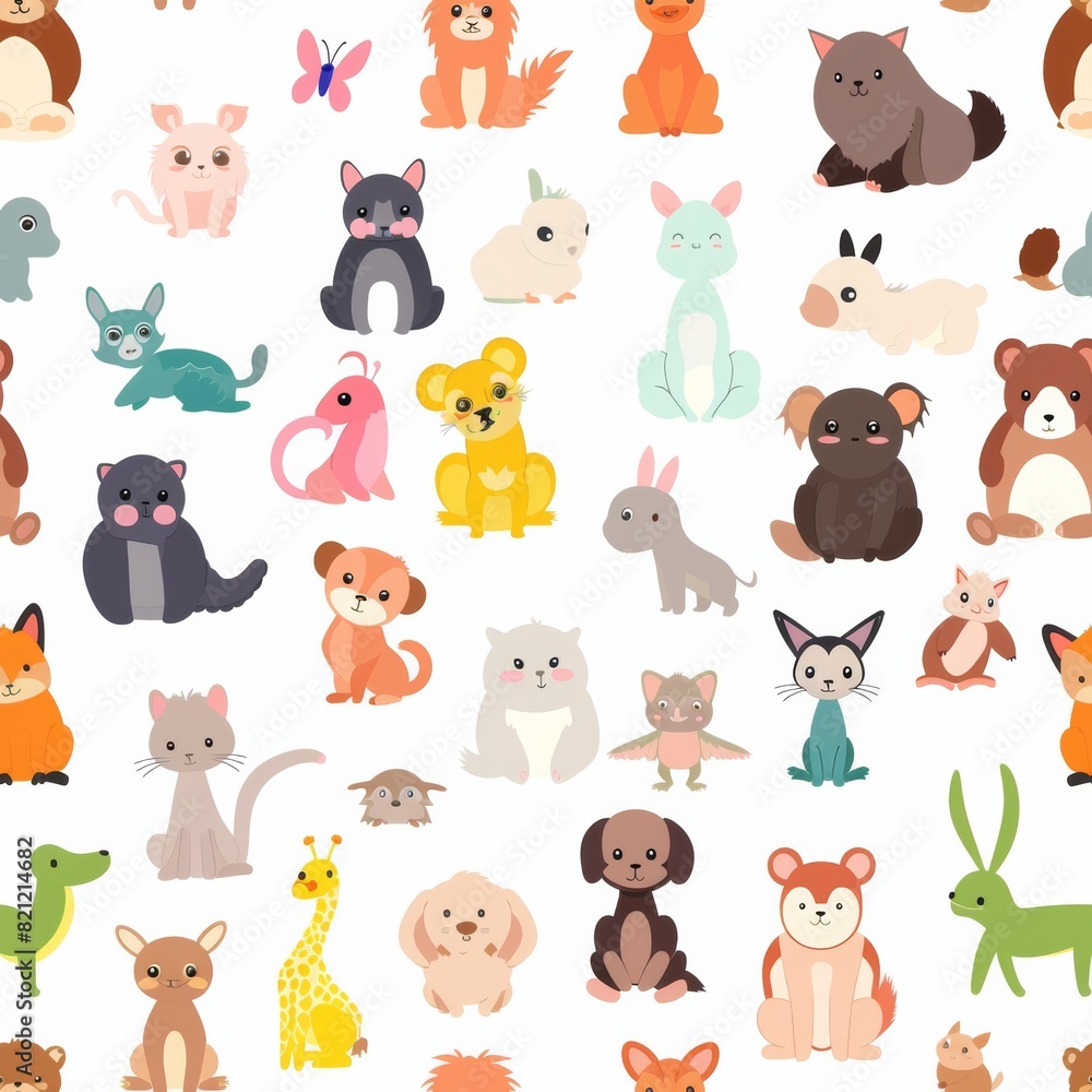 cute animals,flat vector style, seamless overlay image, pattern cute animals,flat vector style, seamless overlay image, pattern