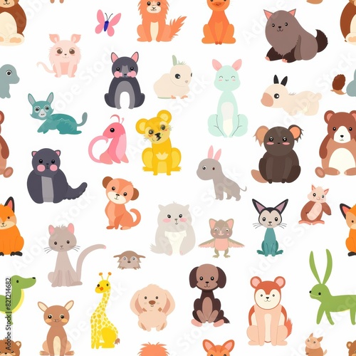 cute animals,flat vector style, seamless overlay image, pattern