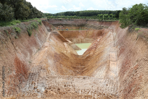 A pond dug for agricultural Water reservoir for irrigation in agriculture.
