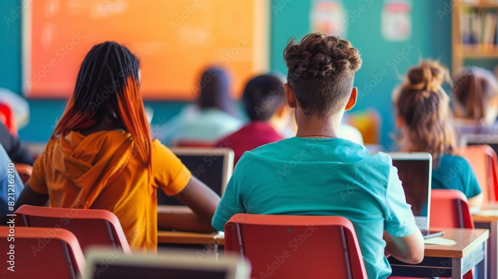 Individual Students Young students seated at individual desks in a classroom, engaged in ...