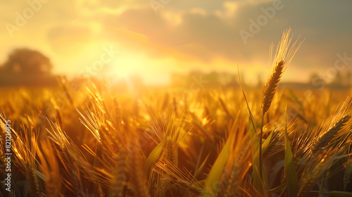 ears of wheat at sunset, agriculture