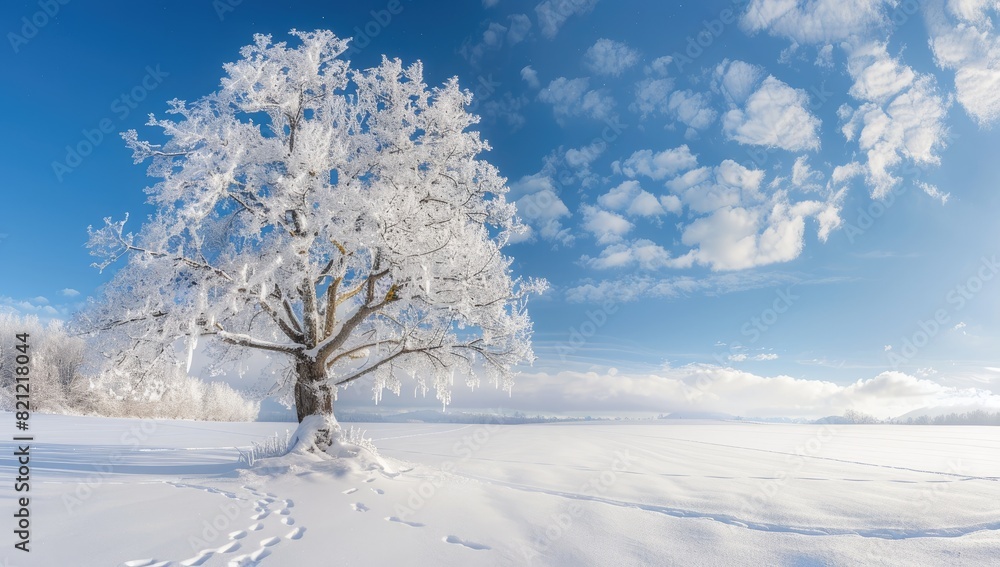 Snow-Covered Tree in Open Field Snow-Covered Tree in Open Field