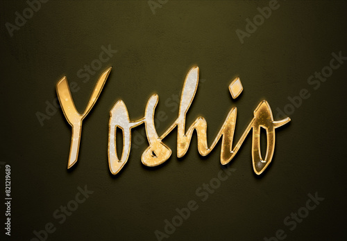 Old gold text effect of Japanese name Yoshio with 3D glossy style Mockup. photo