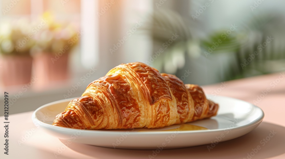 A croissant is on a white plate A croissant is on a white plate