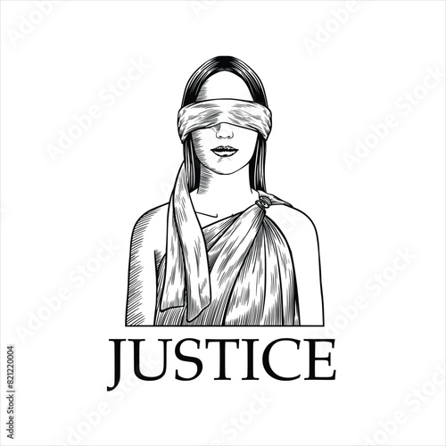 Themis goddess vector illustration. Themis goddess sketch drawing in engraving style.. Justice symbol