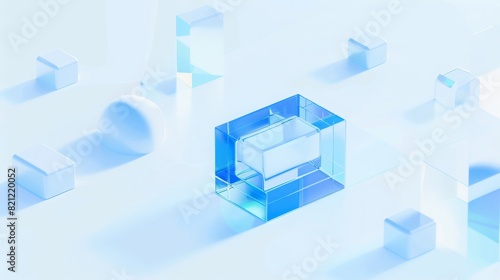 data service, blue, frostedglass, white clean background, isometric 3D, cold light, Blender, industrial design photo