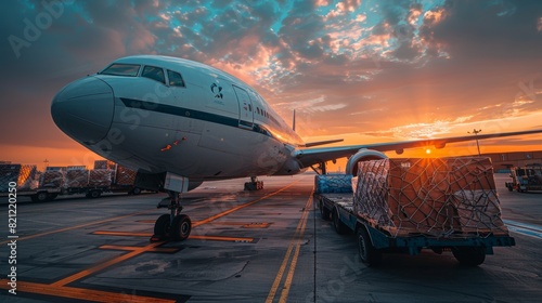 cargo airport, Loading of goods on board a cargo plane, airport , Business logistic concept