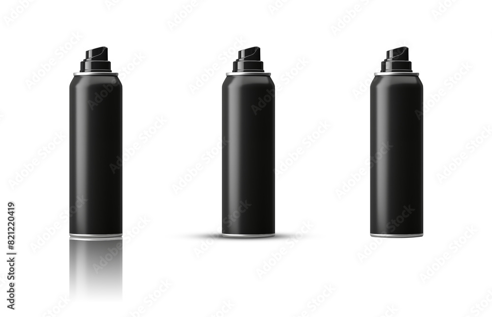 Set of Black 3D blank spray cans. With reflection and shadow options. Mockup of aerosol. Metal can. Isolated transparent background PNG. Deodorant, Graffiti paint can. Aluminium. Set of Black 3D blank spray cans. With reflection and shadow options. Mockup of aerosol. Metal can. Isolated transparent background PNG. Deodorant, Graffiti paint can. Aluminium.