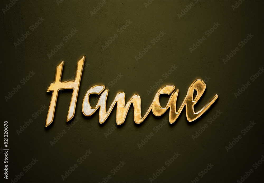 Old gold text effect of Japanese name Hanae with 3D glossy style Mockup. Old gold text effect of Japanese name Hanae with 3D glossy style Mockup.