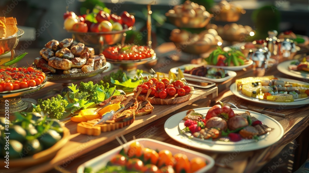 Buffet, a variety of food products.